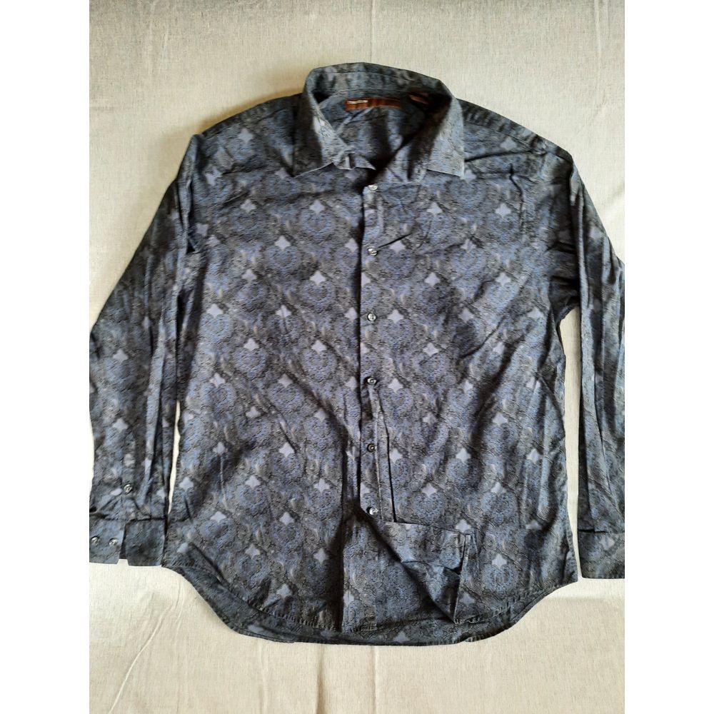 Perry Ellis Men XL Paisley Collared Button‎ Shirt Long Sleeve Purple Pure Cotton